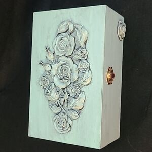 Handcrafted & Decorated Rose Covered WOODEN BOX.